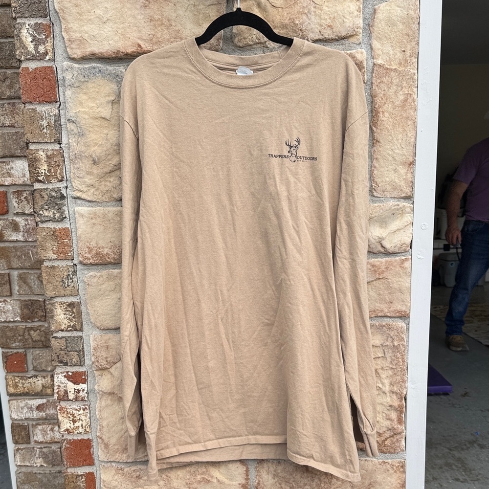 Trappers Outdoor Deer Blind Print Men's Tan Long Sleeve Shirt size XLT